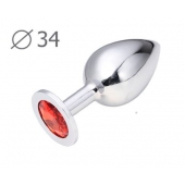 Коническая серебристая анальная втулка с красным кристаллом - 8,2 см. - Anal Jewelry Plug - купить с доставкой в Ставрополе