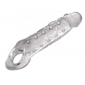 Прозразная закрытая насадка на пенис с поддержкой мошонки Clearly Ample Penis Enhancer - 22 см. - XR Brands - в Ставрополе купить с доставкой