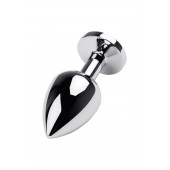 Серебристая коническая анальная пробка с красным кристаллом - 8 см. - ToyFa - купить с доставкой в Ставрополе