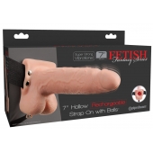 Телесный перезаряжаемый вибрострапон 7  Hollow Rechargeable Strap-on with Balls - 20,3 см. - Pipedream - купить с доставкой в Ставрополе