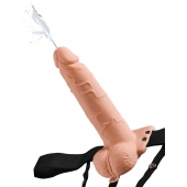 Телесный полый страпон с имитацией эякуляции 7.5  Hollow Squirting Strap-On with Balls Flesh - 21,6 см. - Pipedream - купить с доставкой в Ставрополе