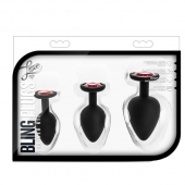 Набор черных анальных пробок с красным кристаллом-сердечком Bling Plugs Training Kit - Blush Novelties - купить с доставкой в Ставрополе