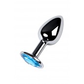 Серебристая конусовидная анальная пробка с голубым кристаллом - 7 см. - ToyFa - купить с доставкой в Ставрополе