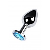 Серебристая конусовидная анальная пробка с голубым кристаллом - 8 см. - ToyFa - купить с доставкой в Ставрополе