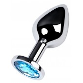 Серебристая конусовидная анальная пробка с голубым кристаллом - 8 см. - ToyFa - купить с доставкой в Ставрополе