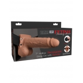 Кофейный перезаряжаемый вибрострапон 7  Hollow Rechargeable Strap-on with Balls - 20,3 см. - Pipedream - купить с доставкой в Ставрополе