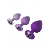 Набор из 3 фиолетовых анальных пробок со стразами Little Gems Trainer Set - Pipedream - купить с доставкой в Ставрополе