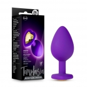 Фиолетовая анальная пробка Bling Plug Medium с золотистым стразом - 8,3 см. - Blush Novelties - купить с доставкой в Ставрополе