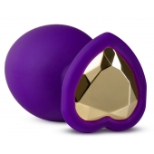 Фиолетовая анальная пробка Bling Plug Large с золотистым стразом - 9,5 см. - Blush Novelties - купить с доставкой в Ставрополе