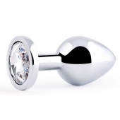 Серебристая анальная пробка с прозрачным стразом - 7,2 см. - Anal Jewelry Plug - купить с доставкой в Ставрополе