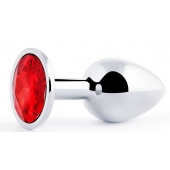 Серебристая анальная пробка с красным стразом - 7,2 см. - Anal Jewelry Plug - купить с доставкой в Ставрополе
