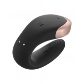 Черный  вибратор для пар Double Love с возможностью управления через пульт и приложение - Satisfyer