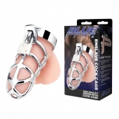 Серебристая металлическая клетка для члена с замком Enslave Cock Cage - BlueLine - купить с доставкой в Ставрополе