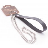 Серебристый металлический поводок с кожаной черной ручкой - 80 см. - Crazy Handmade - купить с доставкой в Ставрополе