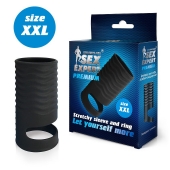 Черная открытая насадка на пенис с кольцом для мошонки XXL-size - 9,4 см. - Sex Expert - в Ставрополе купить с доставкой