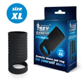 Черная открытая насадка на пенис с кольцом для мошонки XL-size - 8,9 см. - Sex Expert - в Ставрополе купить с доставкой