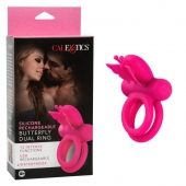 Розовое эрекционное виброкольцо Silicone Rechargeable Dual Butterfly Ring - California Exotic Novelties - в Ставрополе купить с доставкой