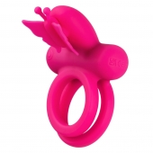 Розовое эрекционное виброкольцо Silicone Rechargeable Dual Butterfly Ring - California Exotic Novelties - в Ставрополе купить с доставкой