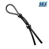 Черное силиконовое лассо с двумя шариками для утяжки - Sex Expert - в Ставрополе купить с доставкой