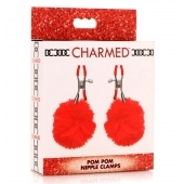 Красные зажимы на соски с помпонами Pom Pom - XR Brands - купить с доставкой в Ставрополе