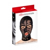 Черная кружевная маска на голову с отверстиями для глаз и рта - Fetish Tentation - купить с доставкой в Ставрополе