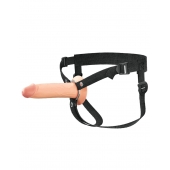 Телесный полый страпон на черных ремнях Hollow Silicone Strap-on - 17,8 см. - Pipedream - купить с доставкой в Ставрополе