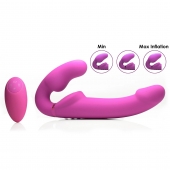Розовый безремневой страпон с вибрацией и функцией расширения Inflatable Ergo-Fit Strapless Strap-On - XR Brands - купить с доставкой в Ставрополе