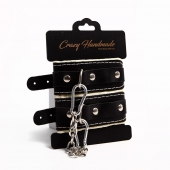 Черные скругленные наручники с мягкой бежевой подкладкой - Crazy Handmade - купить с доставкой в Ставрополе