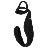 Черное эрекционное кольцо со стимуляцией промежности и анальной пробкой Cock Ring with RC Prostate Plug - Orion - в Ставрополе купить с доставкой