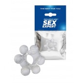 Прозрачное эластичное эрекционное кольцо с 6 шариками - Sex Expert - в Ставрополе купить с доставкой