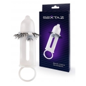 Эластичная насадка на пенис с подхватом мошонки и стимулирующими «ресничками» - Sextaz - в Ставрополе купить с доставкой