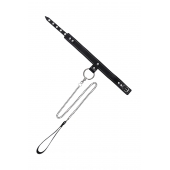 Черный узкий однослойный ошейник с серебристым поводком-цепочкой - Pecado - купить с доставкой в Ставрополе