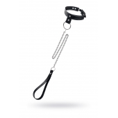 Черный узкий однослойный ошейник с серебристым поводком-цепочкой - Pecado - купить с доставкой в Ставрополе