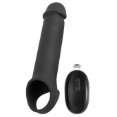 Черная вибронасадка для пениса с хомутом для мошонки и пультом ДУ Remote Controlled Penis Extension - Orion - в Ставрополе купить с доставкой