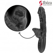 Черный вибратор с режимами колебаний и посасывания - 23,5 см. - Ibiza