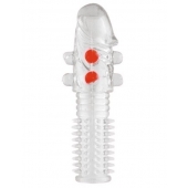 Гелевая прозрачная насадка с шариками и шипами - 14 см. - Toyfa Basic - в Ставрополе купить с доставкой