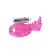 Розовая вибронасадка со стимулятор клитора   Язычок - Toyfa Basic - в Ставрополе купить с доставкой