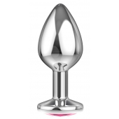 Большая серебристая анальная пробка Diamond Pink Sparkle Large с розовым кристаллом - 8 см. - Lola Games - купить с доставкой в Ставрополе