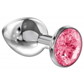 Большая серебристая анальная пробка Diamond Pink Sparkle Large с розовым кристаллом - 8 см. - Lola Games - купить с доставкой в Ставрополе