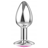 Малая серебристая анальная пробка Diamond Pink Sparkle Small с розовым кристаллом - 7 см. - Lola Games - купить с доставкой в Ставрополе