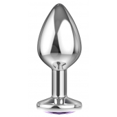 Большая серебристая анальная пробка Diamond Purple Sparkle Large с фиолетовым кристаллом - 8 см. - Lola Games - купить с доставкой в Ставрополе