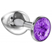 Большая серебристая анальная пробка Diamond Purple Sparkle Large с фиолетовым кристаллом - 8 см. - Lola Games - купить с доставкой в Ставрополе