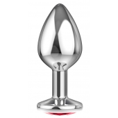 Большая серебристая анальная пробка Diamond Red Sparkle Large с красным кристаллом - 8 см. - Lola Games - купить с доставкой в Ставрополе