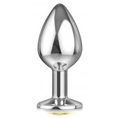 Большая серебристая анальная пробка Diamond Yellow Sparkle Large с жёлтым кристаллом - 8 см. - Lola Games - купить с доставкой в Ставрополе