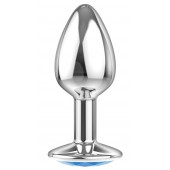 Малая серебристая анальная пробка Diamond Light blue Sparkle Small с голубым кристаллом - 7 см. - Lola Games - купить с доставкой в Ставрополе