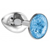 Малая серебристая анальная пробка Diamond Light blue Sparkle Small с голубым кристаллом - 7 см. - Lola Games - купить с доставкой в Ставрополе