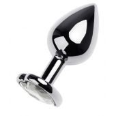 Серебристая анальная пробка с прозрачным кристаллом-сердцем - 8 см. - ToyFa - купить с доставкой в Ставрополе