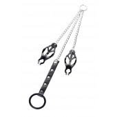 Черно-серебристые зажимы для сосков с кольцом для пениса TOYFA Metal - ToyFa - купить с доставкой в Ставрополе