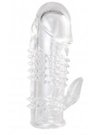 Прозрачная гелевая насадка с шипами и клиторальным отростком - 13 см. - Toyfa Basic - в Ставрополе купить с доставкой
