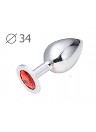 Коническая серебристая анальная втулка с красным кристаллом - 8,2 см. - Anal Jewelry Plug - купить с доставкой в Ставрополе